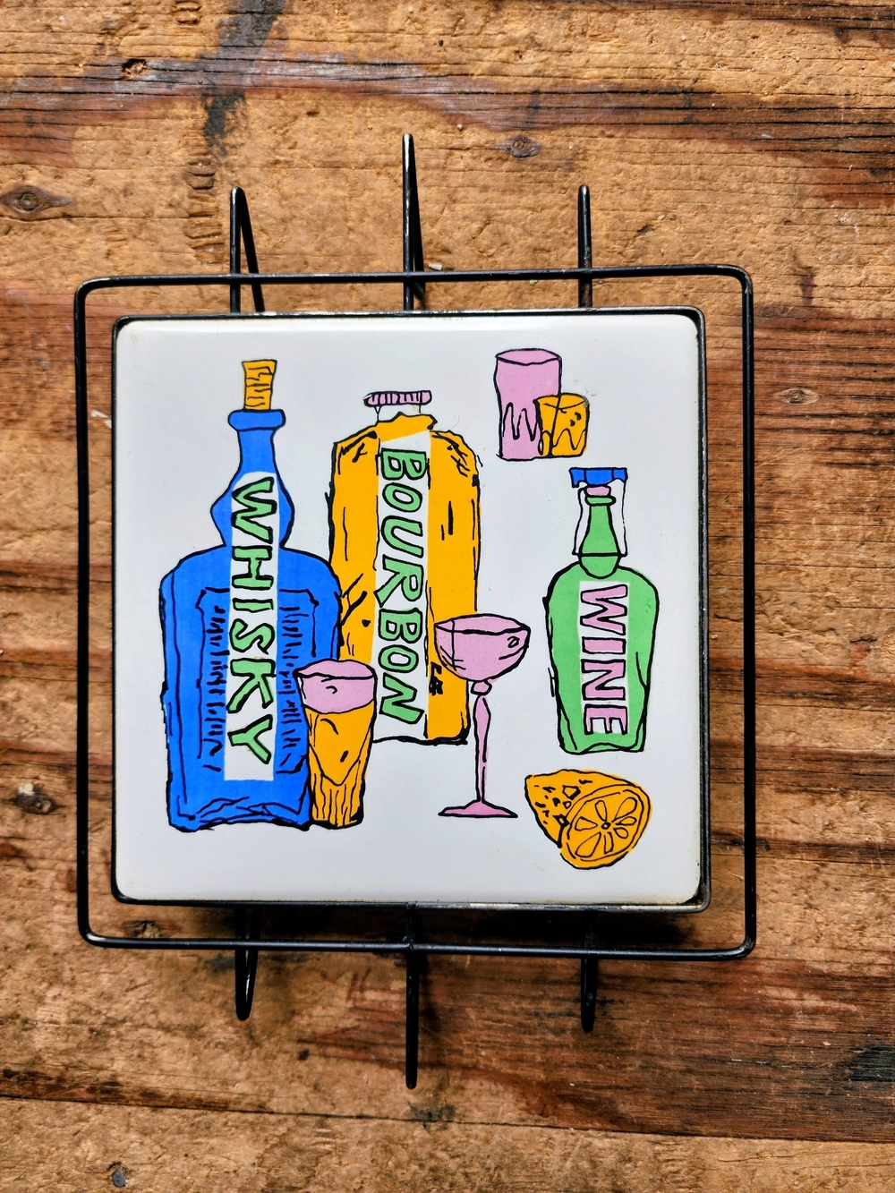 MCM Colorful Hotplate Tile In Metal Holder.
